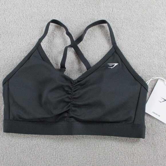 Gymshark Ruched Support Bra Womens Small Black Medium Support Athletic Training - Picture 2 of 5